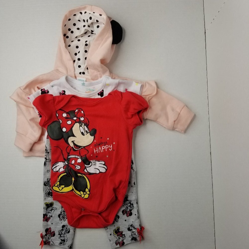 Disney Baby Girl Minnie Mouse 4 Piece Transition Bundle 0-3 & 3-6 Months Pull on